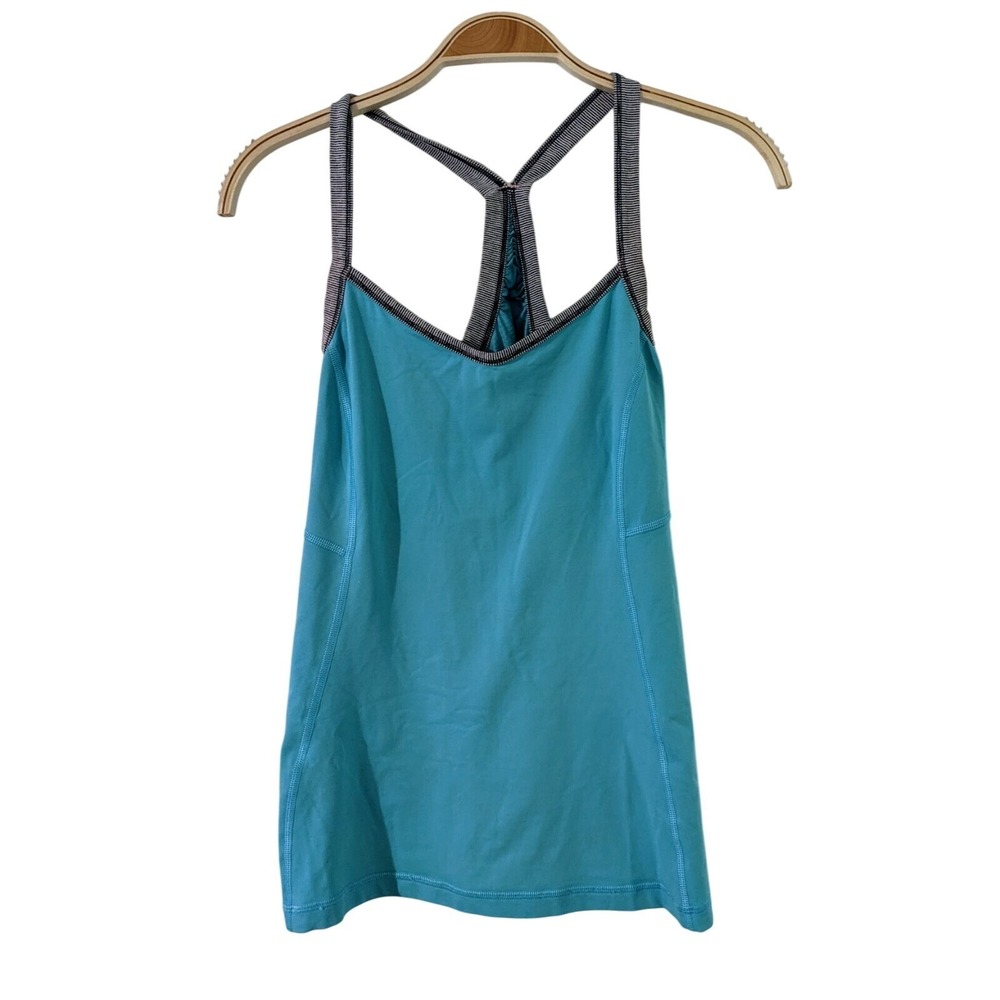 Lululemon Crossback Athletic Tank Top‎ Aqua Blue Gray Trim Size 6/Medium